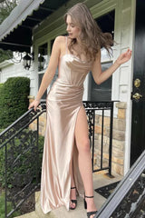 Simple Prom Dress Spaghetti Straps Sweetheart Formal Dresses With Slit Evening Dress