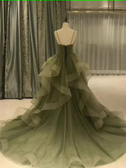 Spaghetti Strap Green A Line Long Prom Dress Formal Evening Gown Party Dress