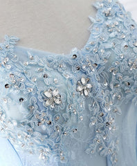 Light Blue Tulle Lace Long Prom Dress, Formal Dress