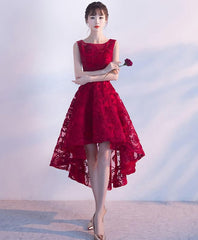 Burgundy High Low Short Prom Dress, Homecomig Dress