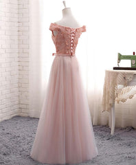 A Line Lace Tulle Off Shoulder Long Prom Dress, Evening Dress