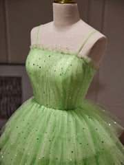 Green Tulle Straps Short Party Dress, Light Green Homecoming Dress