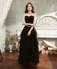 Black Tulle Long Prom Dress, Black Tulle Formal Dress, 1