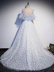 Blue Sweetheart Tulle Long Prom Dress, Blue Tulle Formal Dress, 1