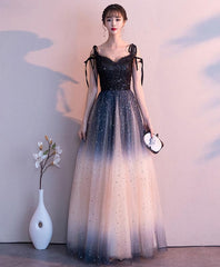 Black Sweetheart Tulle Sequin Long Prom Dress, Black Evening Dress