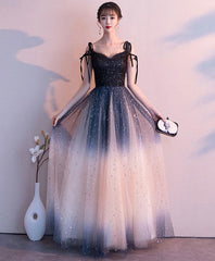 Black Sweetheart Tulle Sequin Long Prom Dress, Black Evening Dress