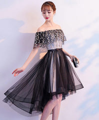 Black Tulle Lace Short Prom Dress, Black Tulle Homecoming Dress