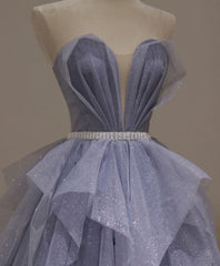 Purple Sweetheart Neck Tulle Sequin Long Prom Dress, Tulle Formal Dress