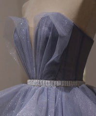 Purple Sweetheart Neck Tulle Sequin Long Prom Dress, Tulle Formal Dress