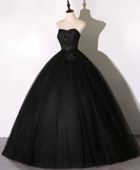 Black Sweetheart Neck Tulle Long Prom Dress, Black Evening Dress