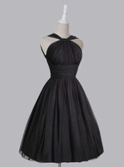 Vintage A Line Straps Knee Length Chiffon Sash Backless Black Party Homecoming Dresses