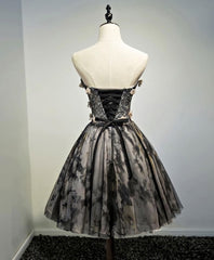 Black Lace Tulle Short Prom Dress, Black Homecoming Dress