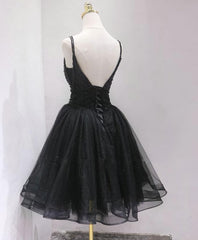 Black Tulle Beads Short Prom Dress, Black Homecoming Dress