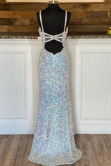 Sparkle Mermaid Sequined Formal Dress with Slit
