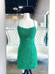 Backless Short Green Lace Prom Dresses