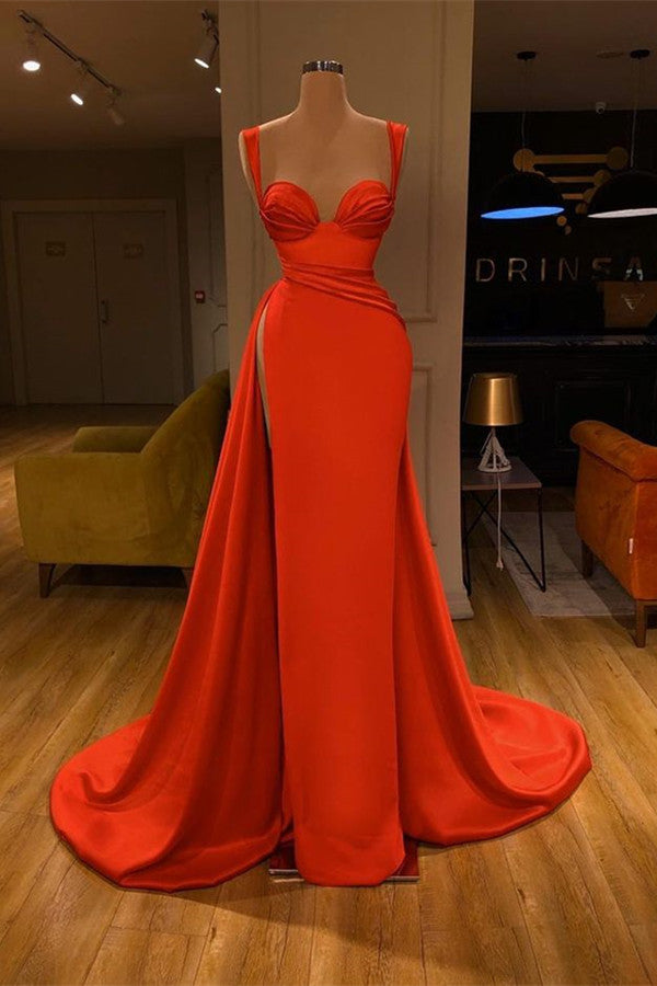 Beautiful Red Starps Sweetheart Long Prom Dress With Split