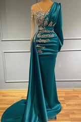 Glamorous Long Sleeve Mermaid Evening Dress With Lace Appliques Party Gowns