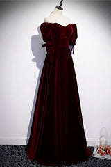 Modest Burgundy Long Prom Dresses with Short Sleeves Vintage Evening Gown