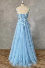 Light Blue Lace Appliques A-line Formal Dress