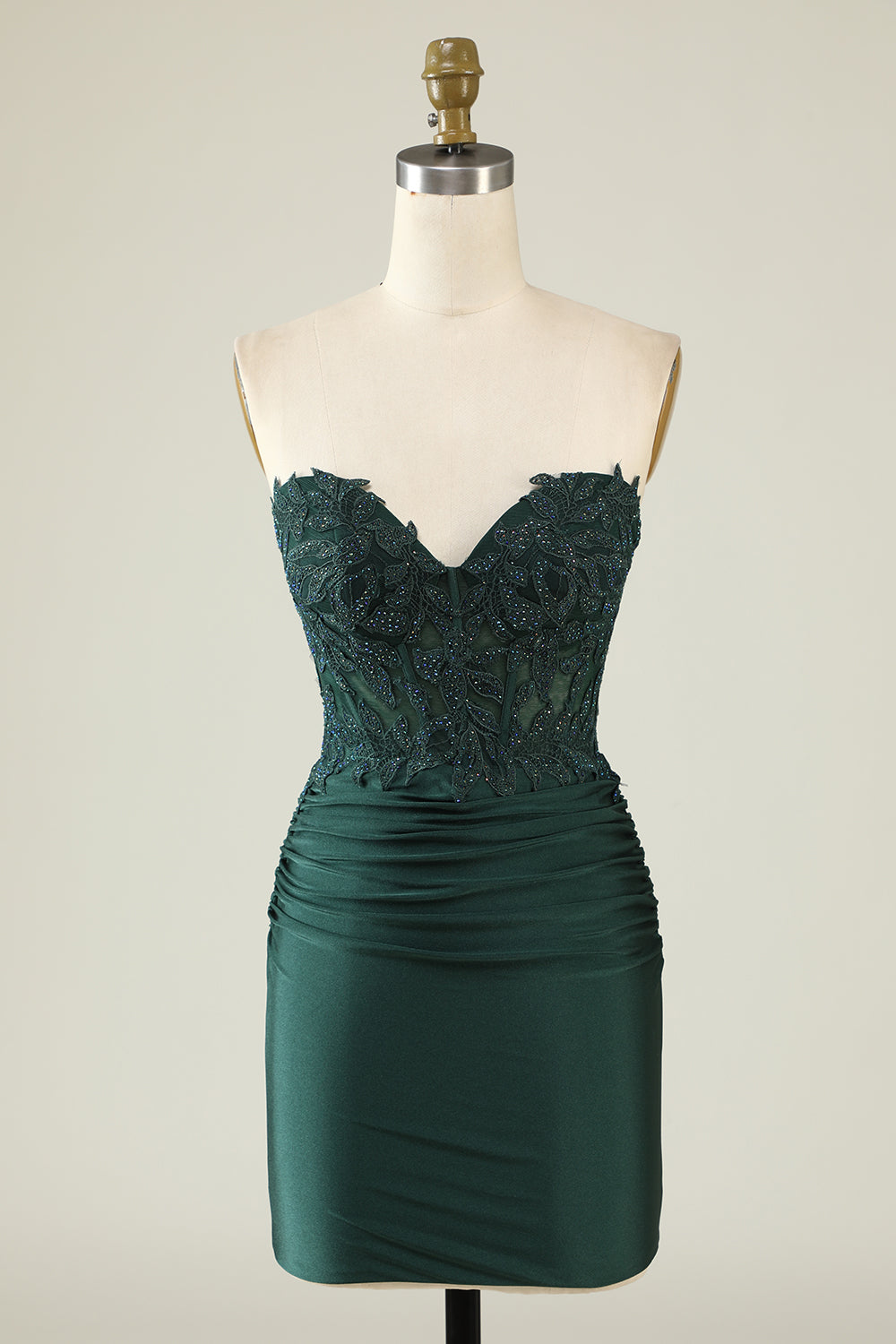 Prom Dresses With Pockets, Strapless Dark Green Short Cocktail Dress with Beading