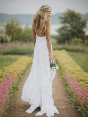 A-Line/Princess V-neck Floor-Length Chiffon Wedding Dresses With Leg Slit