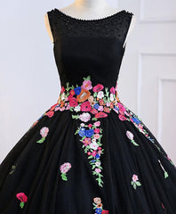 Black Tulle Long Prom Gown Black Evening Dress