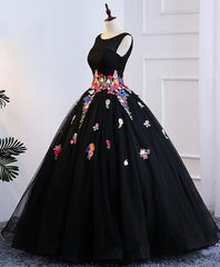 Black Tulle Long Prom Gown Black Evening Dress