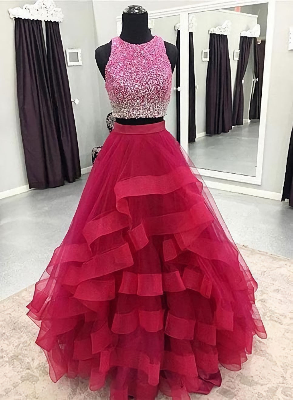 Two Pieces Prom Dress, Long Dress, Back To Schoold Party Gown