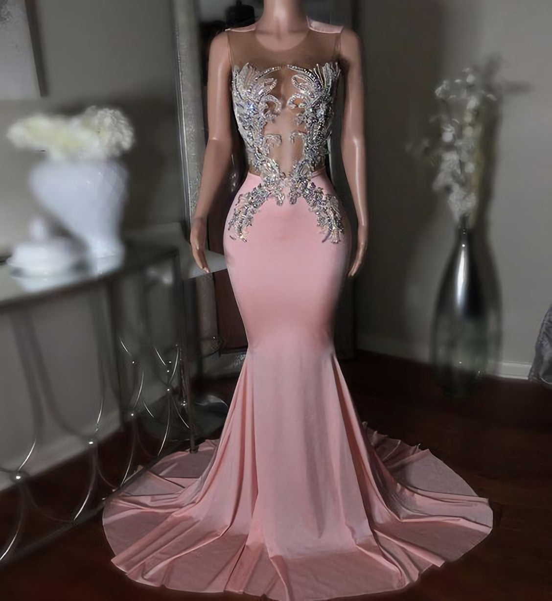 Pink Long Prom Dress, Mermaid Evening Dress