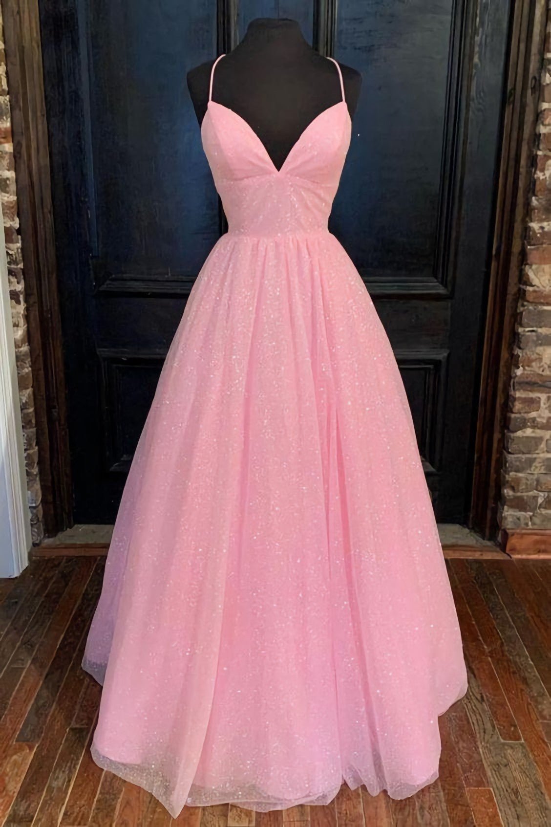 Empire Pink Shiny Tulle Long Prom Dress 2024