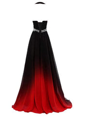 Beautiful Gradient Color Halter Beaded Party Dress, Red And Black Prom Dress