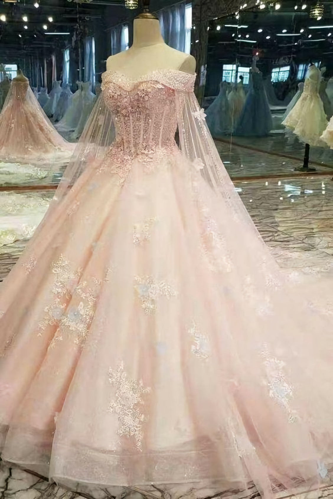 Senior Prom Dress, Wedding Dress, With Lace Applique