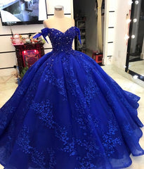 Long Blue Ball Gown Evening Dress, Prom Dress