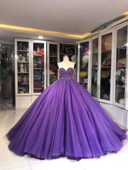 Purple Dress, Ball Gown Prom Dress, Strapless Ball Gown