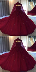 Burgundy Ball Gown Wedding Dresstulle Prom Dresses