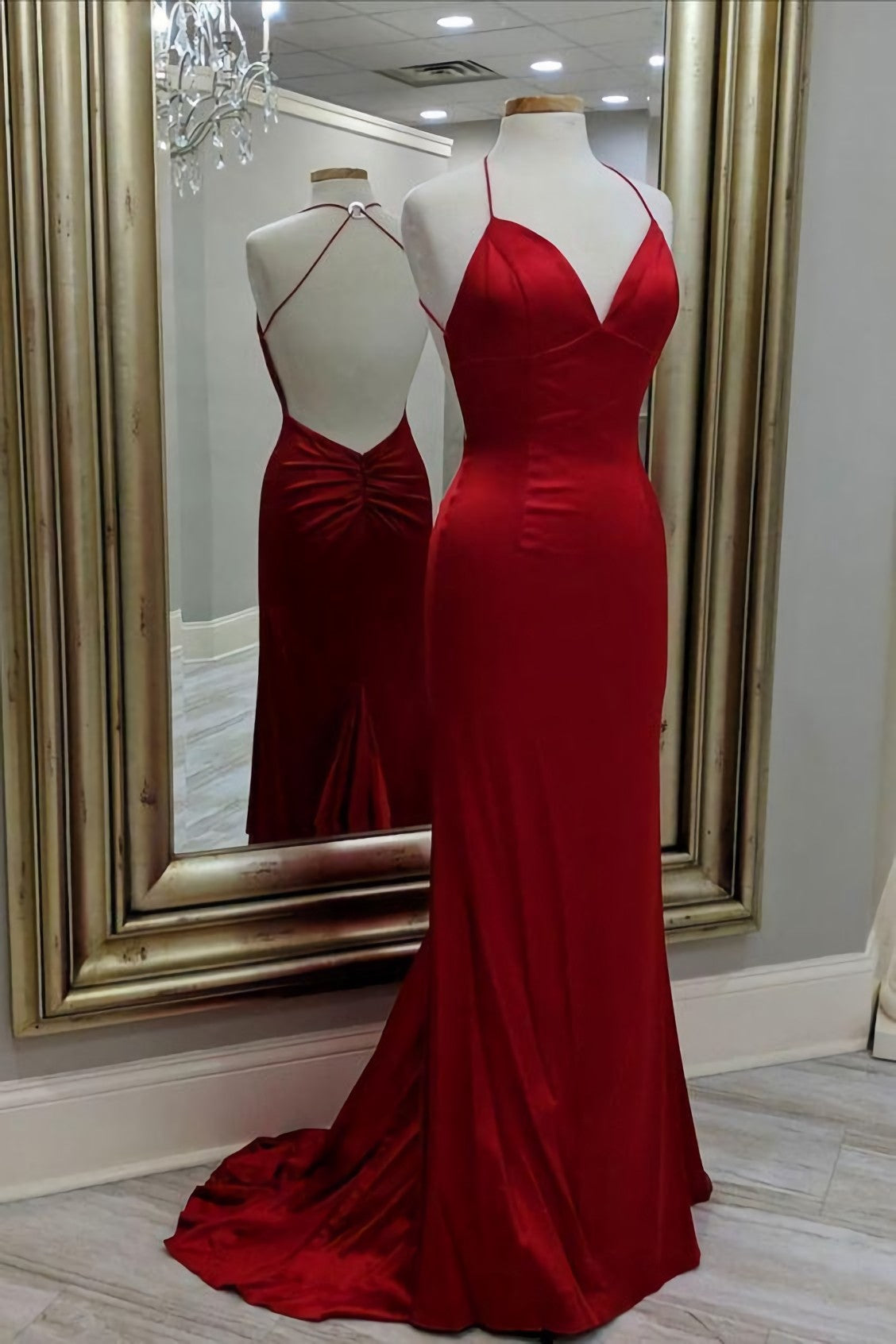 Mermaid Red Long Evening Dress, Formal Dress, With Open Back Prom Dress