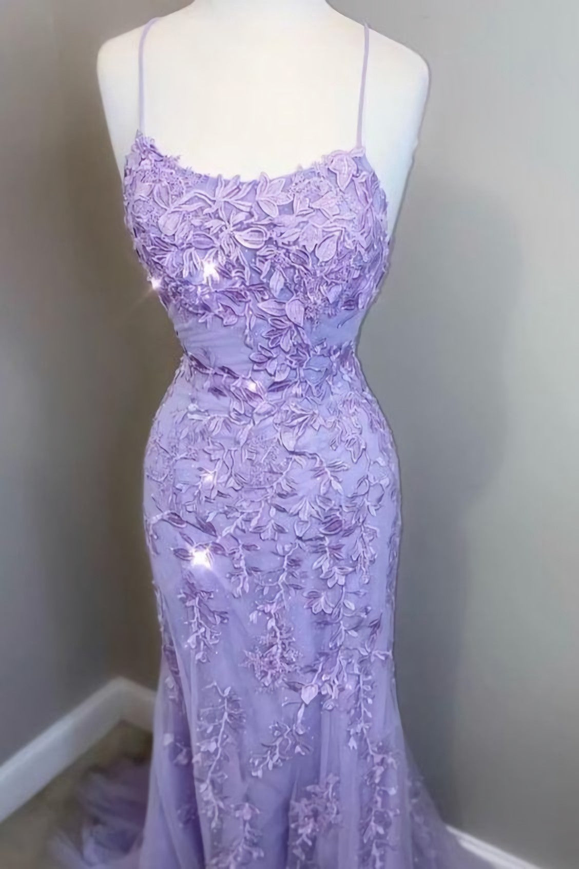 Mermaid 2024 Lavender Lace Long Prom Dress, Formal Dress