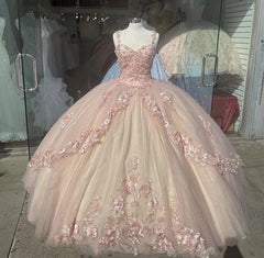 Baby Pink Quinceanera Dress, Elegant Prom Dresses, Long Evening Dress