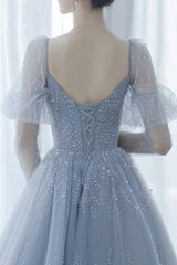 Blue Tulle Long Ball Gown Dress, A Line Formal Dress, Prom Dress