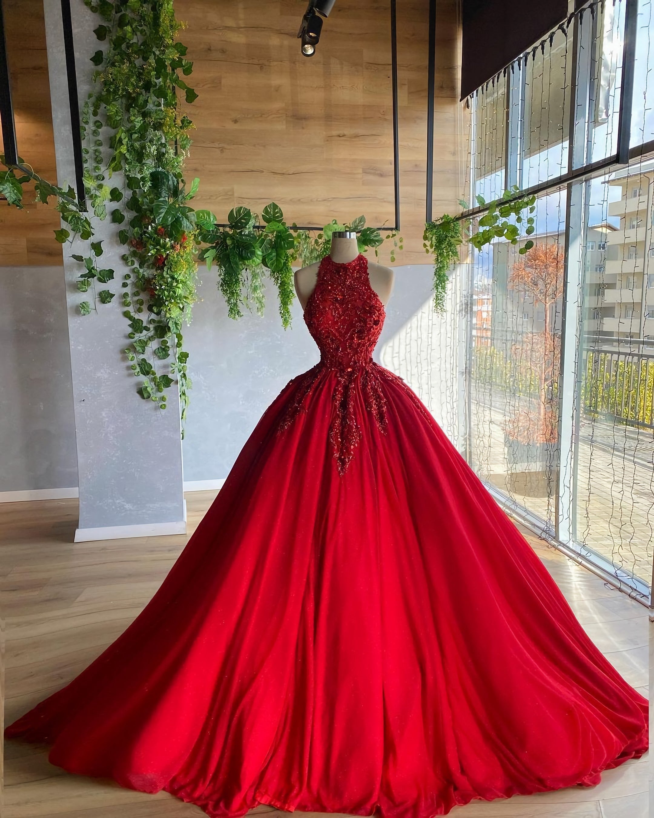 Red A Line Prom Dress, Ball Gown Evening Dress