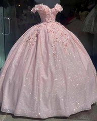 Pink Glitter Sweetheart Prom Dress, Ball Gown