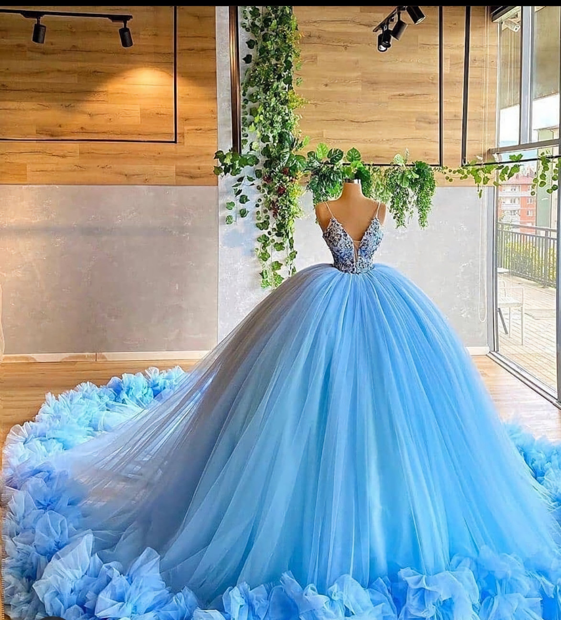 Elegant Blue Ball Gown Quinceanera Prom Dress, For Sweet 16