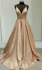 Sparkly Prom Dresses, Champagne Gold Ball Gown V Neck With Multi Straps