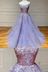 2024 Lavender Lace Tulle Prom Dress, With Appliques