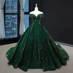 Unique A Line Long Prom Dress, Green Long Evening Dress