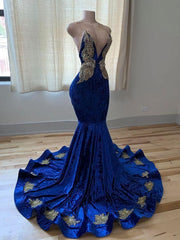 Blue Formal Dress, Sexy Glitter Prom Dress
