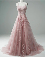 Lace Applique A Line Elegant Spaghetti Straps Cheap Senior Prom Gowns