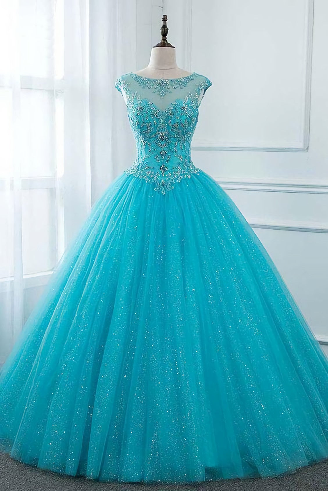 Elegant Long Ball Gown Quinceanera Dresses, Beaded Corset Prom Gown