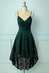 Vintage Style Dark Green Lace Shoulders Straps Prom Dress