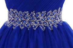 Cute Blue Sweetheart Tulle Cocktail Dress Homecoming Dress With Beading, Short Prom Dress